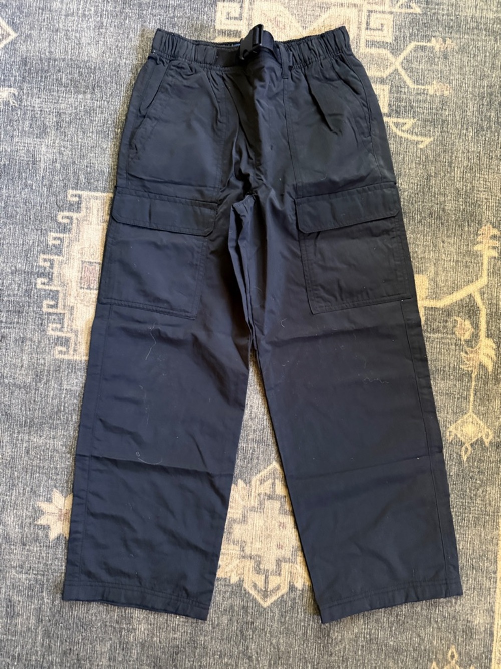Boys Large Black Super Baggy Cargo Pants with Elastic Waist and buckle